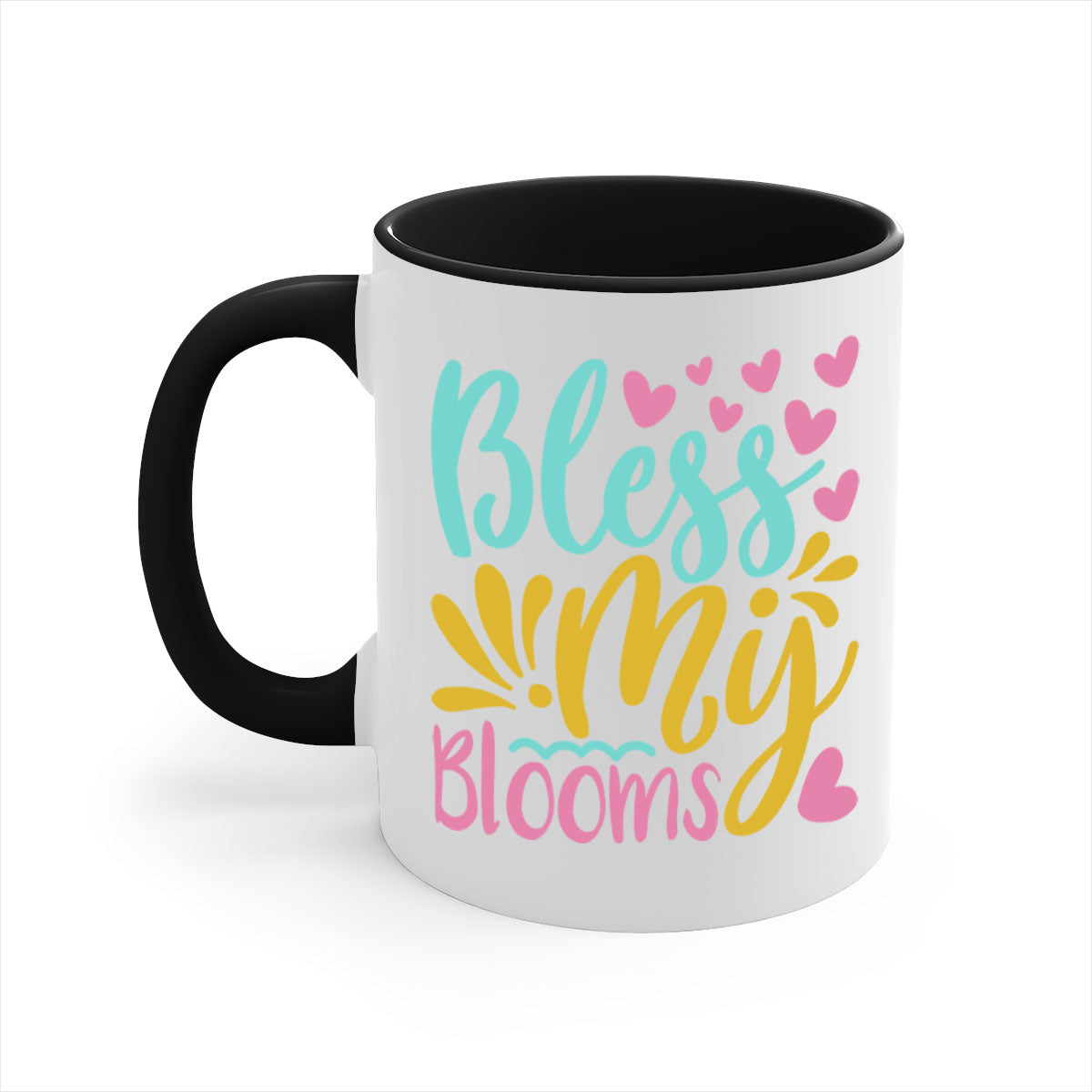 Bless my blooms Style 69# Summer Mug with a glossy finish, featuring a colored handle and interior, available in multiple colors.