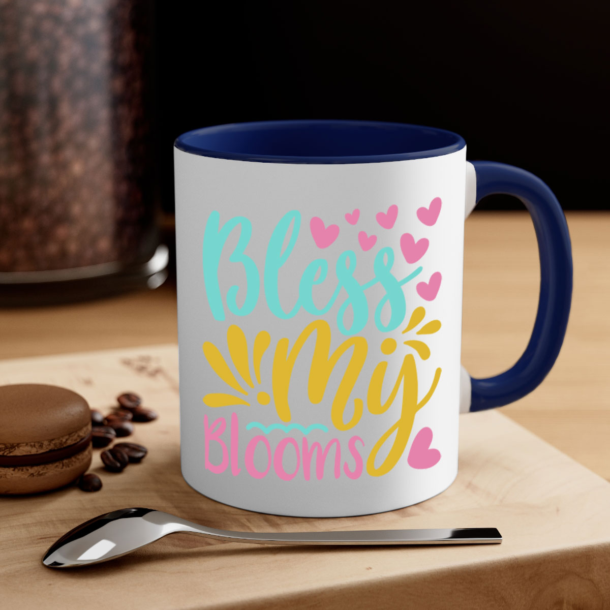 Bless my blooms Style 69# Summer Mug with a glossy finish, featuring a colored handle and interior, available in multiple colors.