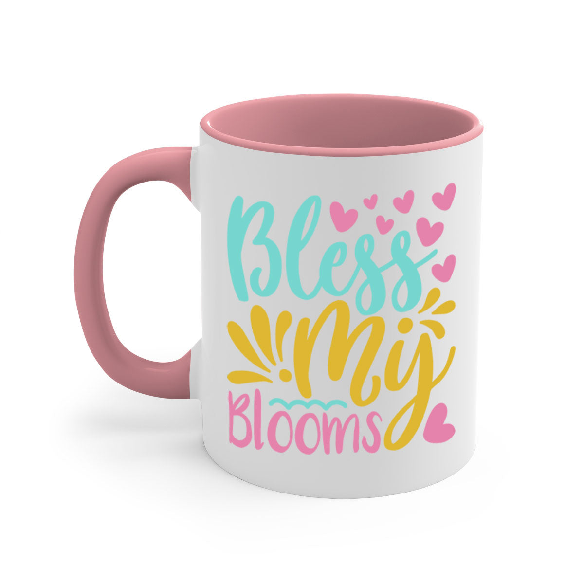 Bless my blooms Style 69# Summer Mug with a glossy finish, featuring a colored handle and interior, available in multiple colors.