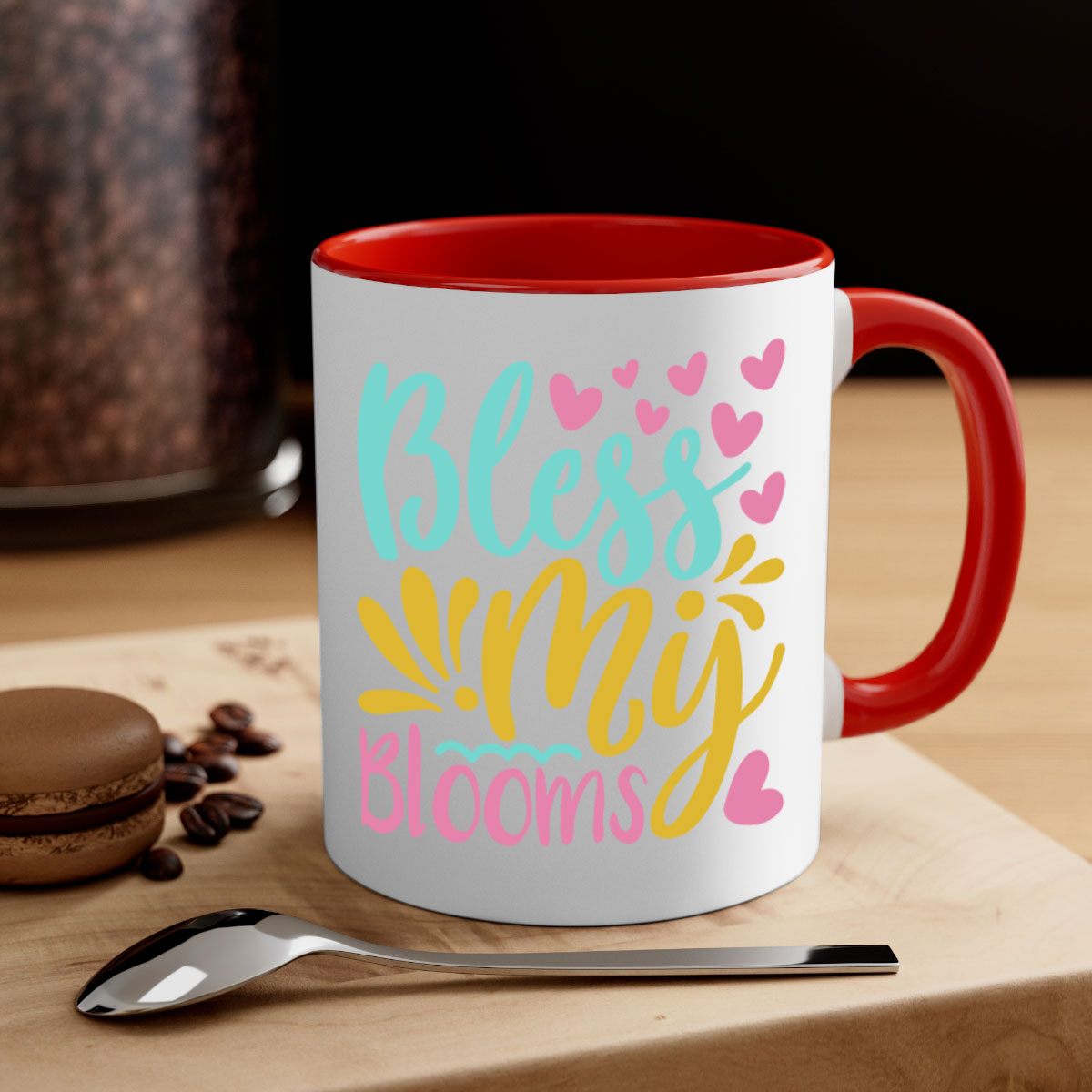 Bless my blooms Style 69# Summer Mug with a glossy finish, featuring a colored handle and interior, available in multiple colors.