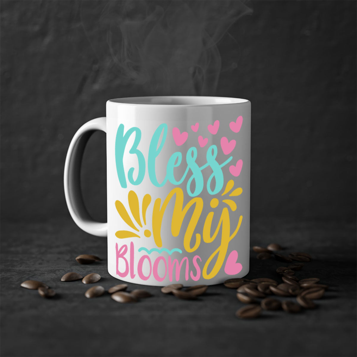 Bless my blooms Style 69# Summer Mug with a glossy finish, featuring a colored handle and interior, available in multiple colors.