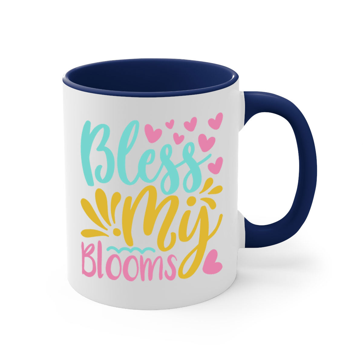 Bless my blooms Style 69# Summer Mug with a glossy finish, featuring a colored handle and interior, available in multiple colors.