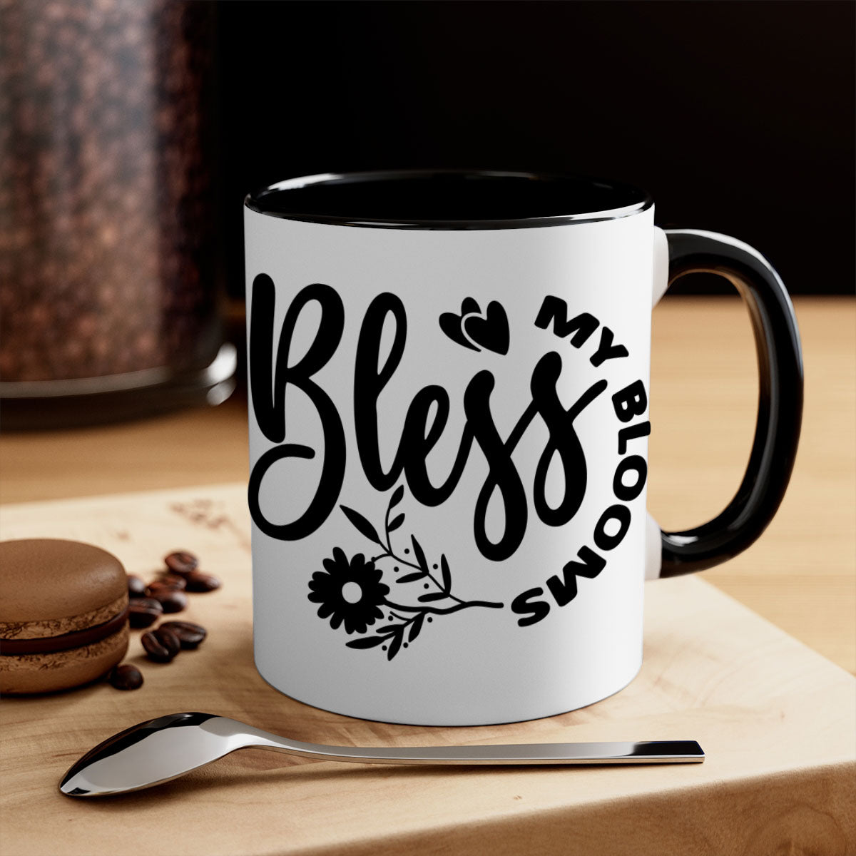 Bless My Blooms47# Mug featuring a glossy finish, colored handle, and interior, available in five vibrant colors.