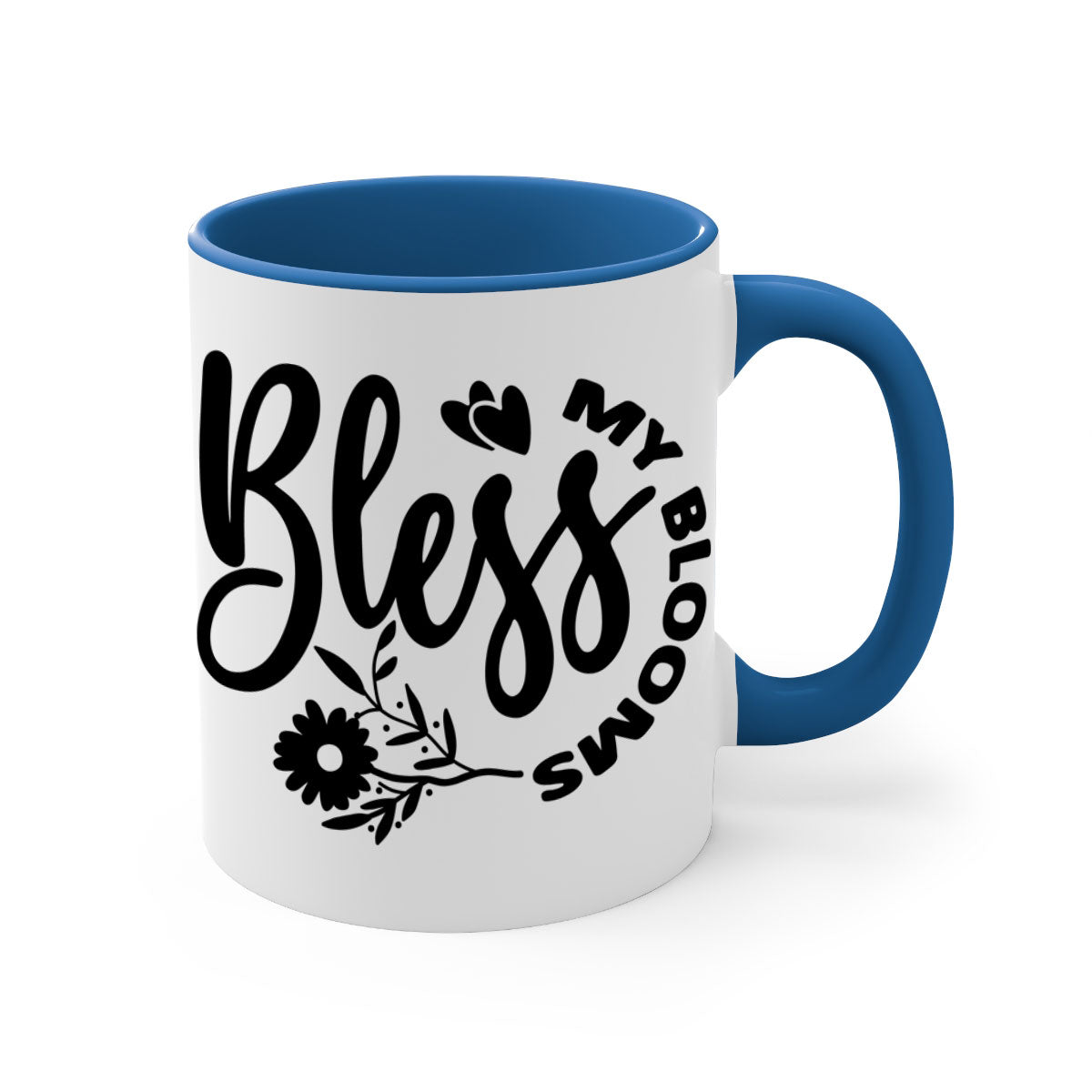 Bless My Blooms47# Mug featuring a glossy finish, colored handle, and interior, available in five vibrant colors.