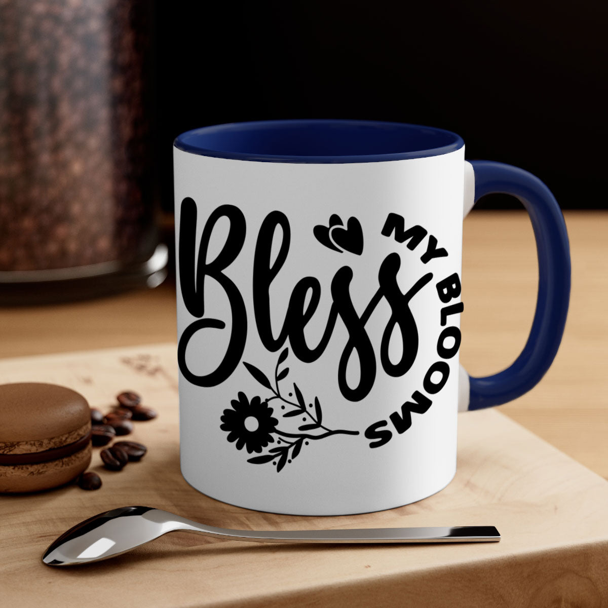 Bless My Blooms47# Mug featuring a glossy finish, colored handle, and interior, available in five vibrant colors.