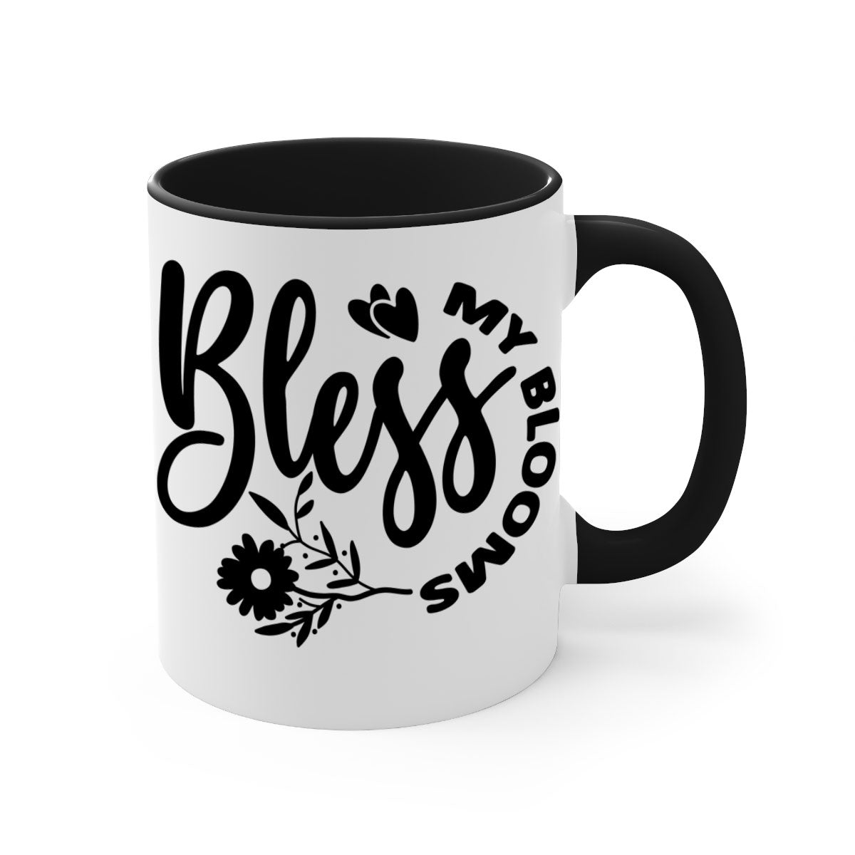 Bless My Blooms47# Mug featuring a glossy finish, colored handle, and interior, available in five vibrant colors.