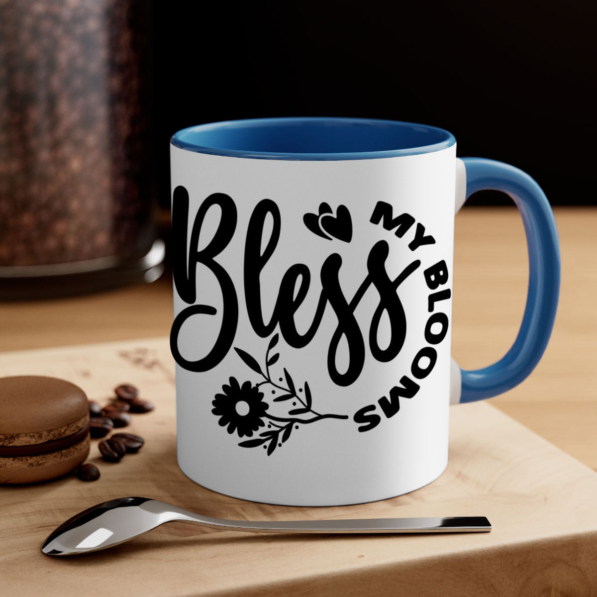 Bless My Blooms47# Mug featuring a glossy finish, colored handle, and interior, available in five vibrant colors.