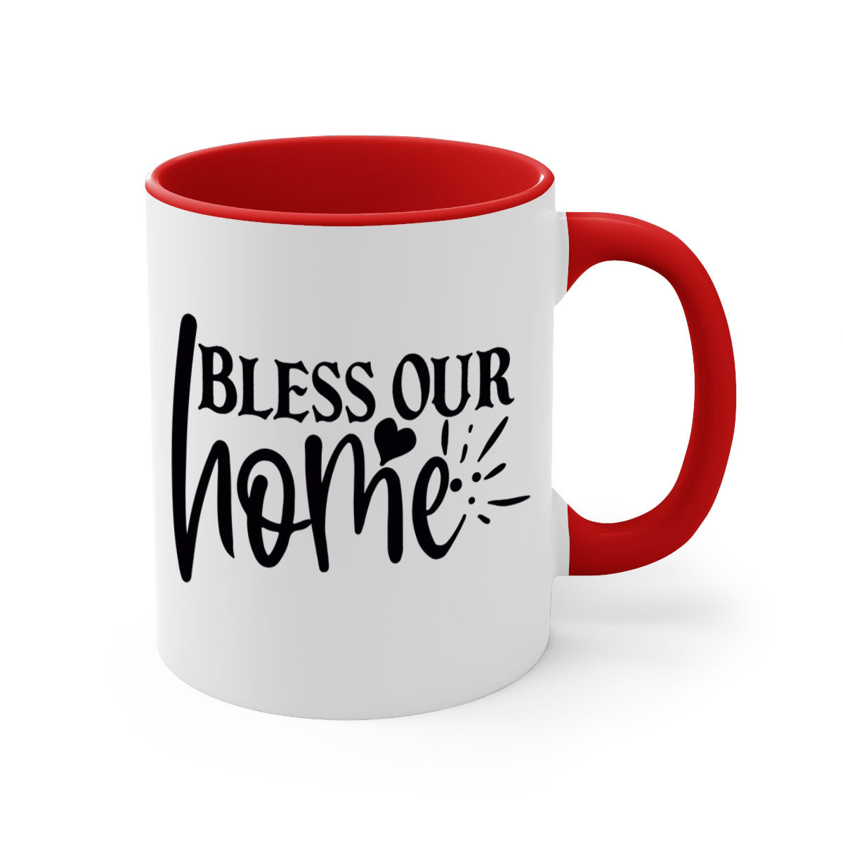 A stylish bless our home 86# Mug featuring a glossy finish, colored handle, and interior, available in multiple colors and sizes.