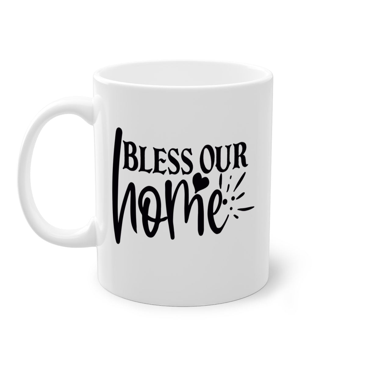 A stylish bless our home 86# Mug featuring a glossy finish, colored handle, and interior, available in multiple colors and sizes.