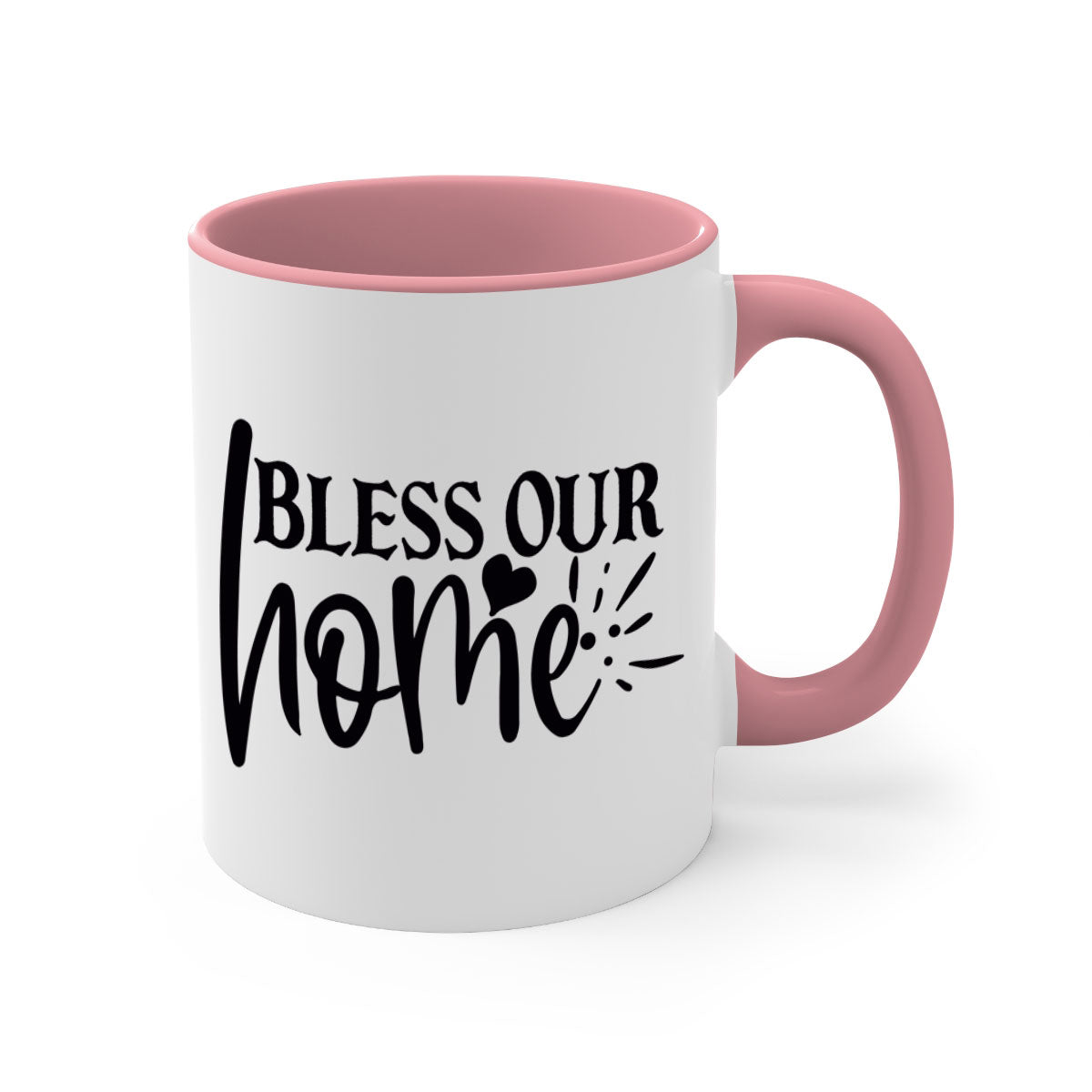 A stylish bless our home 86# Mug featuring a glossy finish, colored handle, and interior, available in multiple colors and sizes.