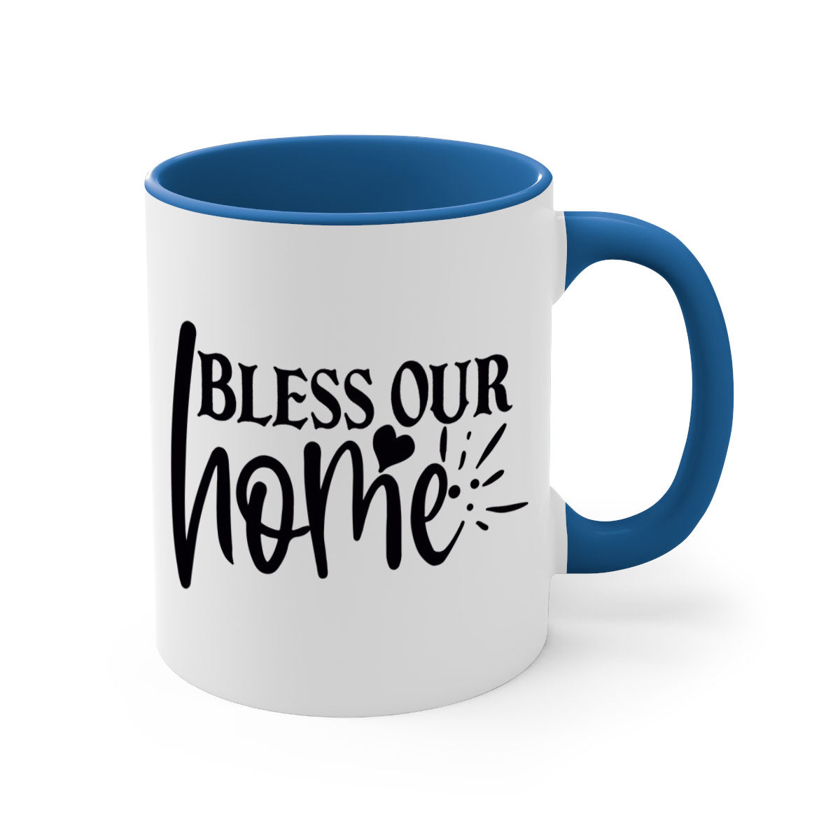 A stylish bless our home 86# Mug featuring a glossy finish, colored handle, and interior, available in multiple colors and sizes.