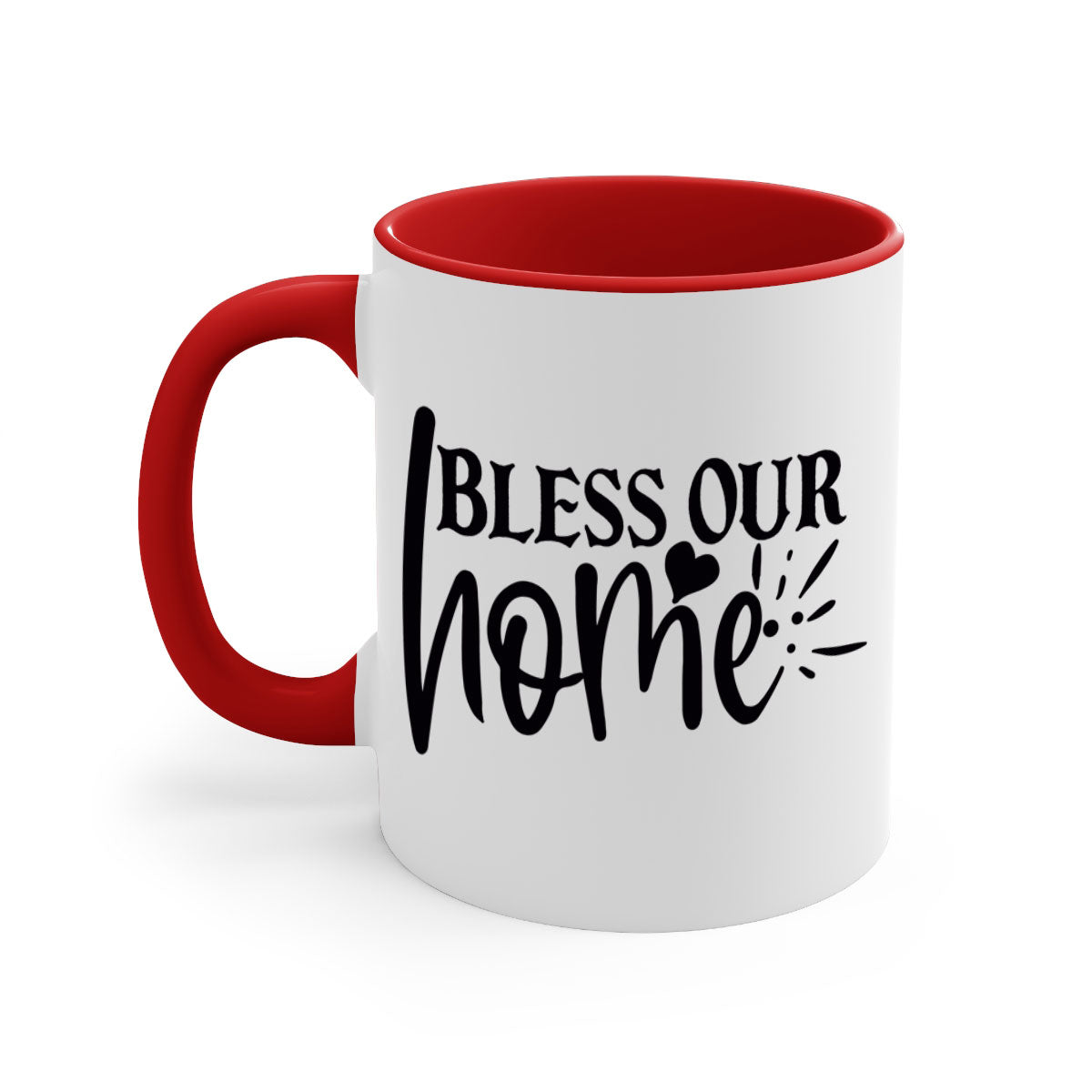 A stylish bless our home 86# Mug featuring a glossy finish, colored handle, and interior, available in multiple colors and sizes.