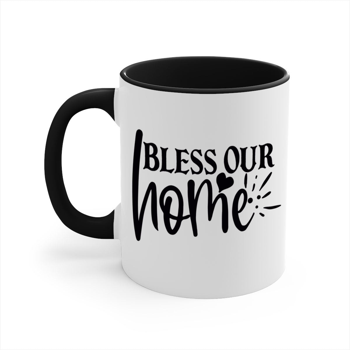 A stylish bless our home 86# Mug featuring a glossy finish, colored handle, and interior, available in multiple colors and sizes.