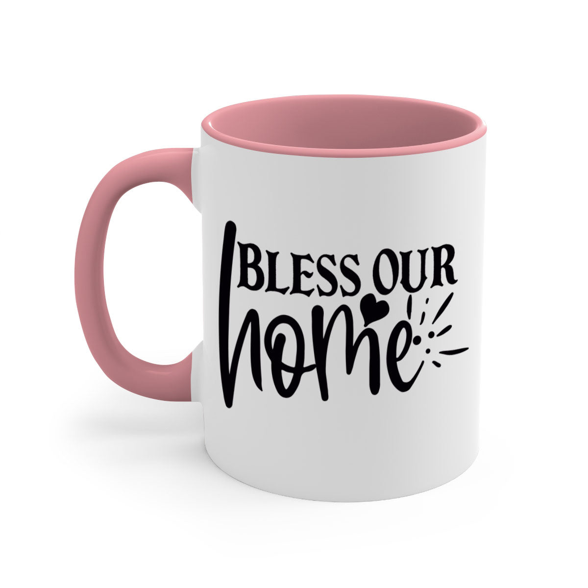 A stylish bless our home 86# Mug featuring a glossy finish, colored handle, and interior, available in multiple colors and sizes.