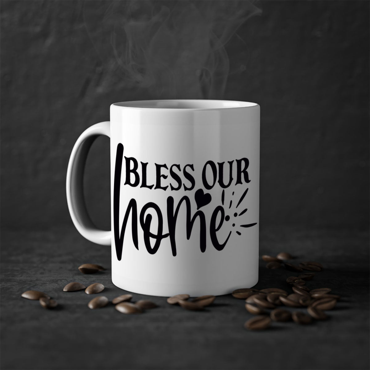 A stylish bless our home 86# Mug featuring a glossy finish, colored handle, and interior, available in multiple colors and sizes.