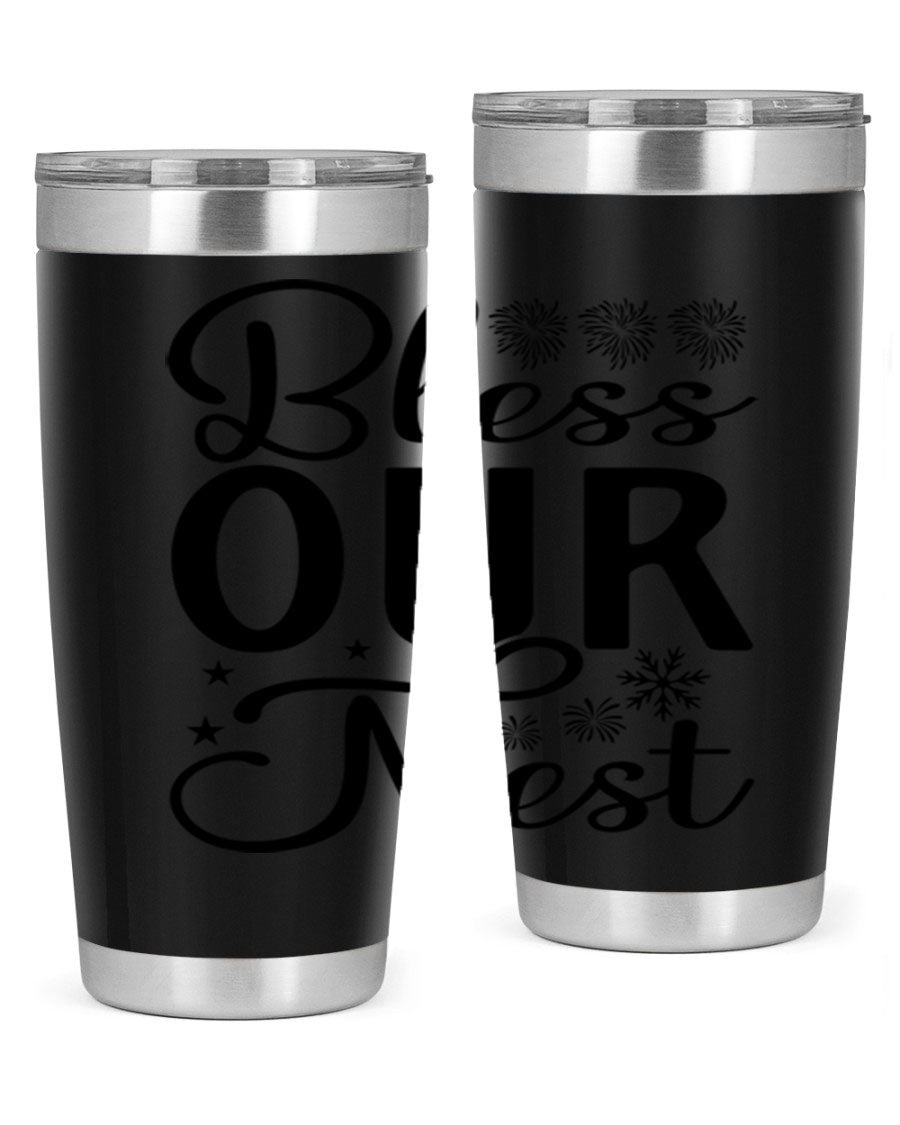 Bless Our Nest 20oz Tumbler featuring double wall vacuum stainless steel and a stylish design, perfect for hot and cold beverages.