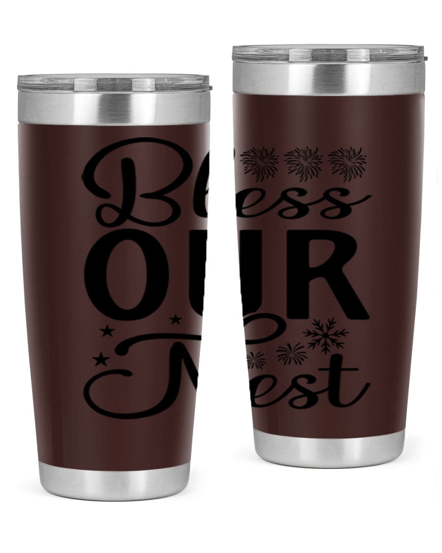 Bless Our Nest 20oz Tumbler featuring double wall vacuum stainless steel and a stylish design, perfect for hot and cold beverages.