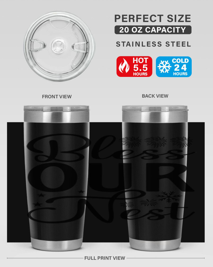 Bless Our Nest 20oz Tumbler featuring double wall vacuum stainless steel and a stylish design, perfect for hot and cold beverages.