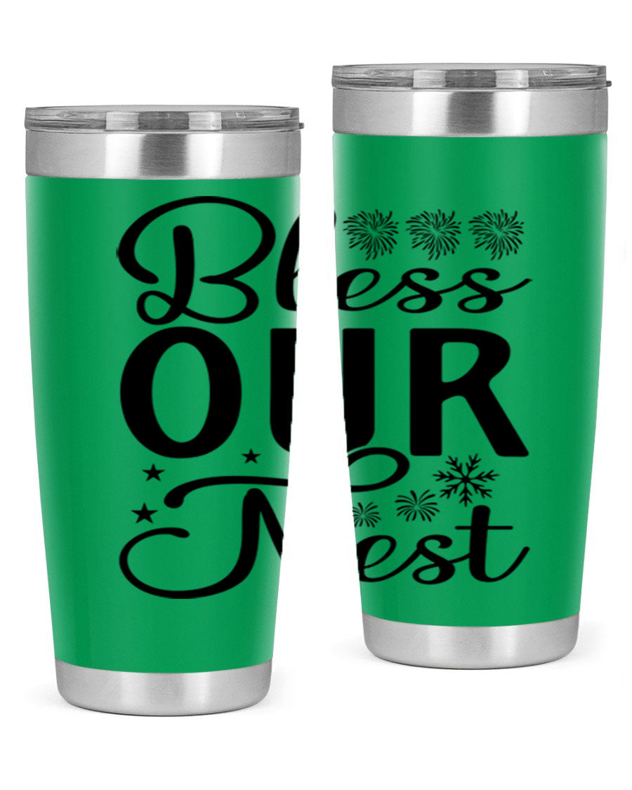 Bless Our Nest 20oz Tumbler featuring double wall vacuum stainless steel and a stylish design, perfect for hot and cold beverages.