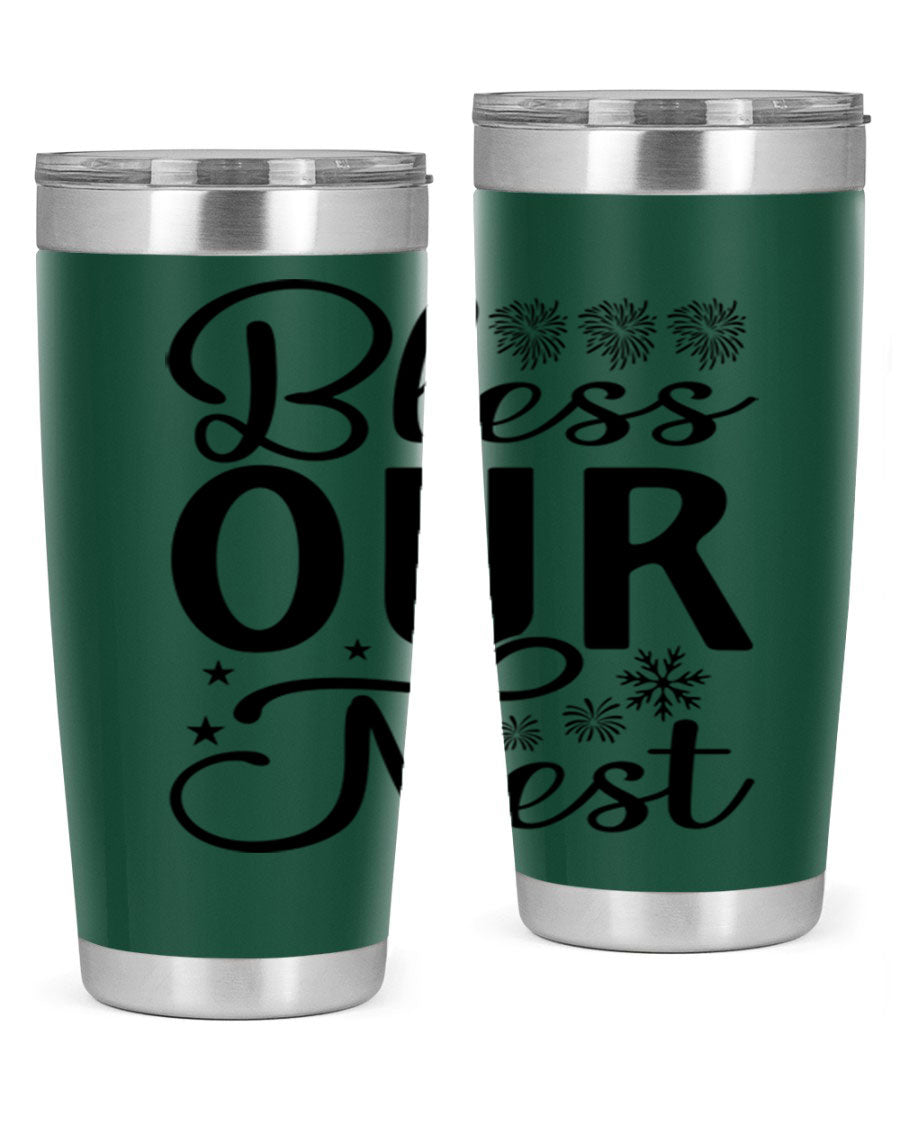 Bless Our Nest 20oz Tumbler featuring double wall vacuum stainless steel and a stylish design, perfect for hot and cold beverages.