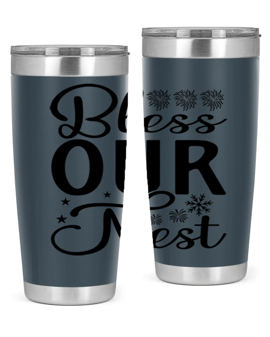 Bless Our Nest 20oz Tumbler featuring double wall vacuum stainless steel and a stylish design, perfect for hot and cold beverages.