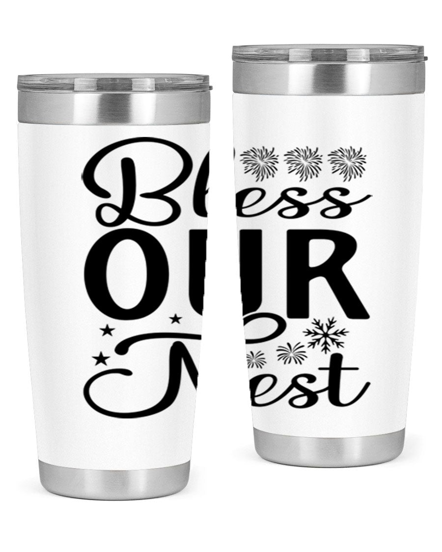 Bless Our Nest 20oz Tumbler featuring double wall vacuum stainless steel and a stylish design, perfect for hot and cold beverages.