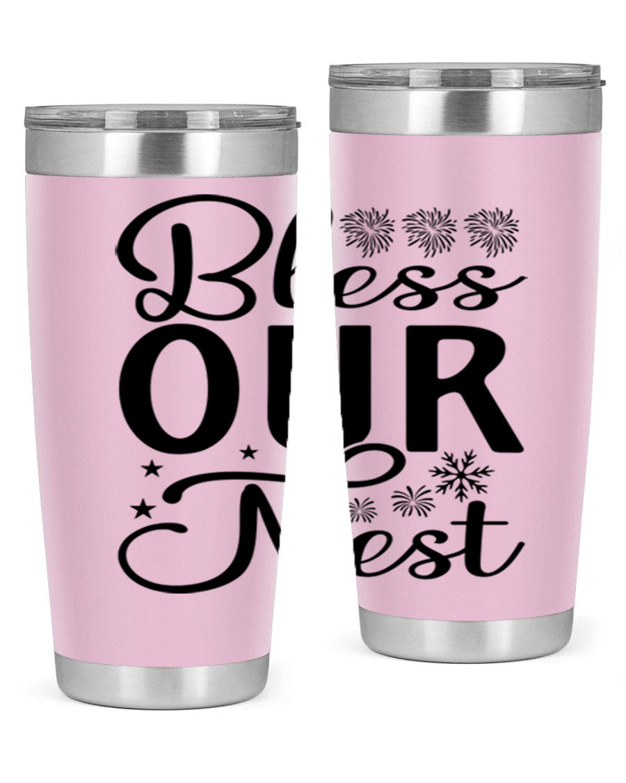 Bless Our Nest 20oz Tumbler featuring double wall vacuum stainless steel and a stylish design, perfect for hot and cold beverages.