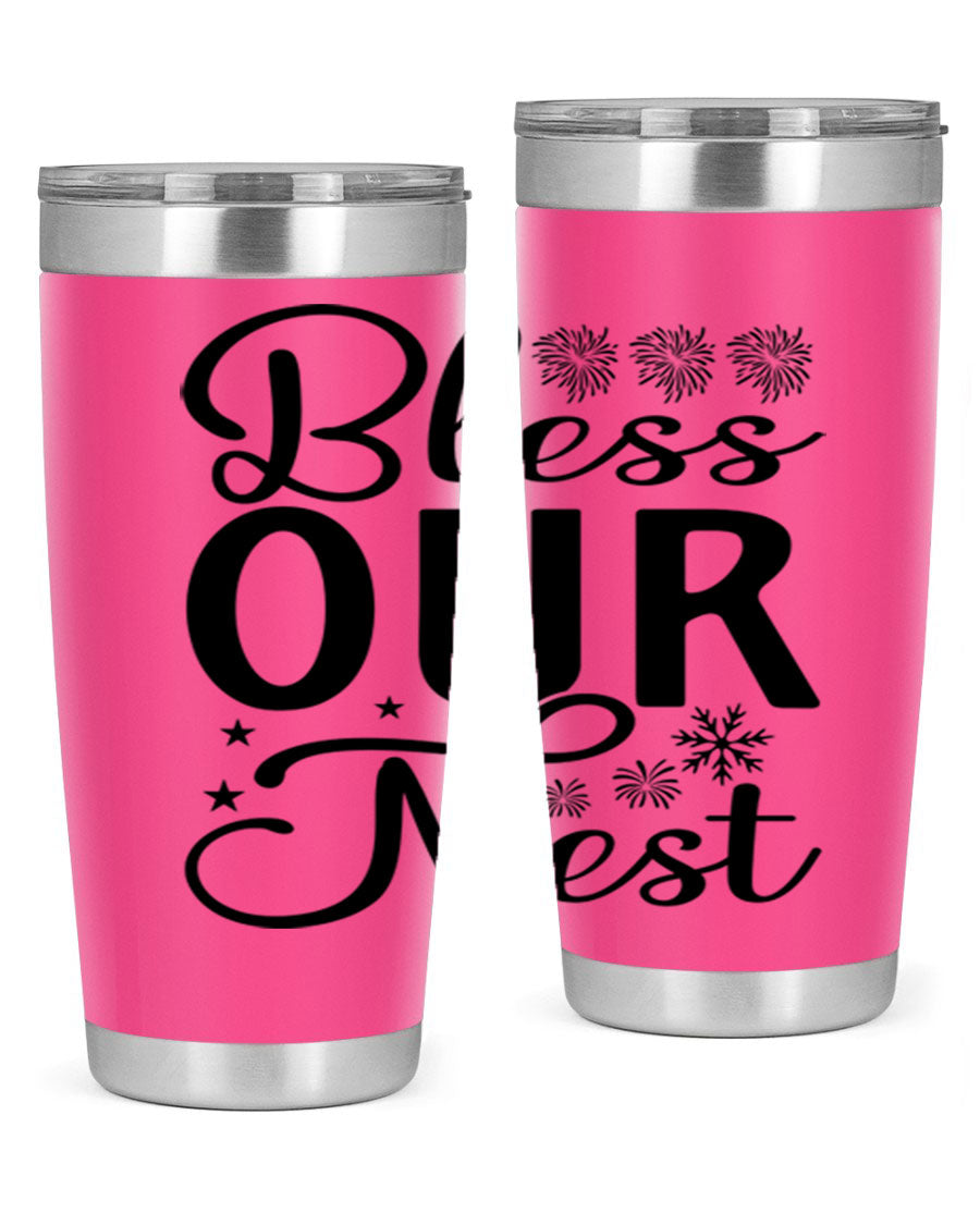 Bless Our Nest 20oz Tumbler featuring double wall vacuum stainless steel and a stylish design, perfect for hot and cold beverages.