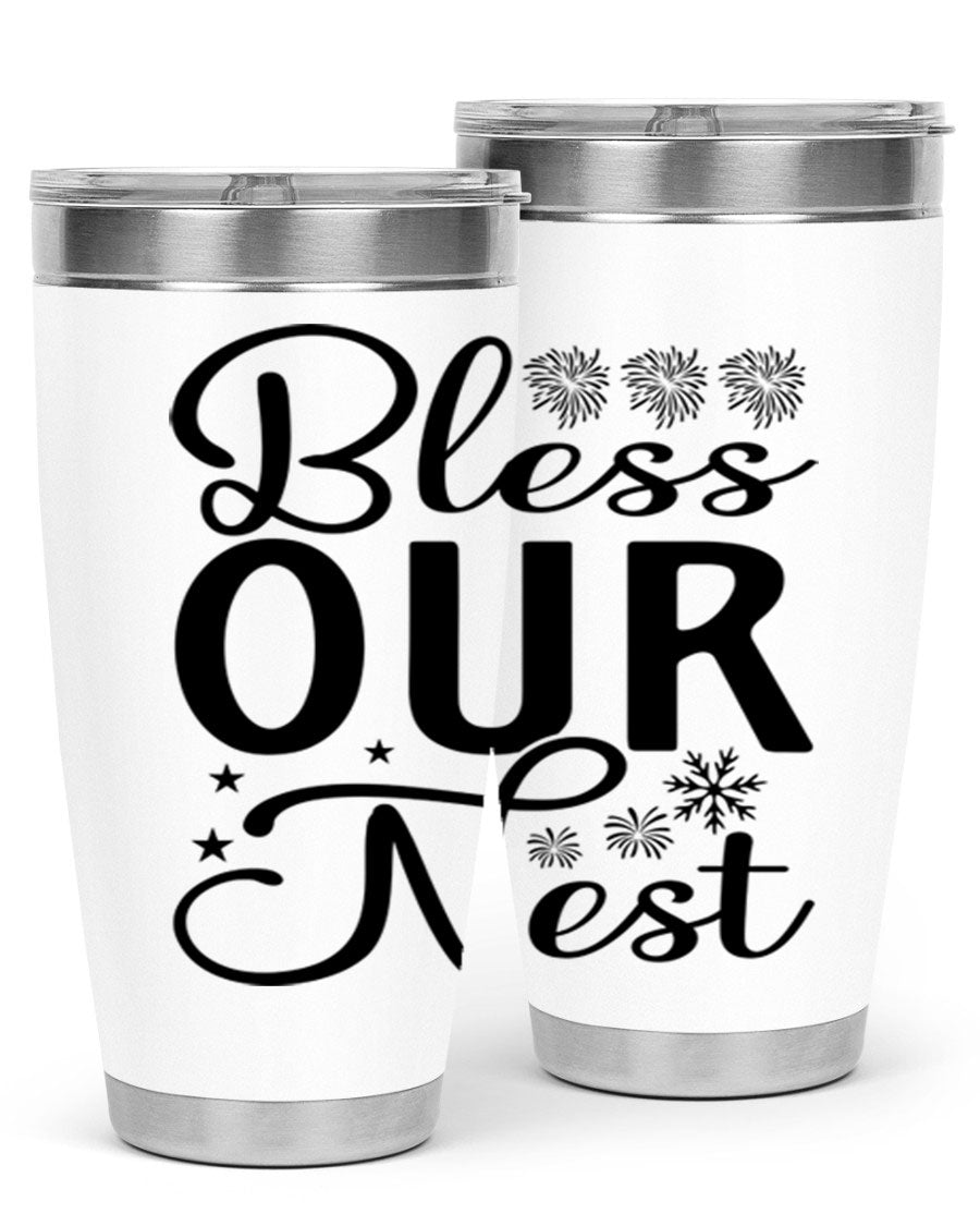 Bless Our Nest 20oz Tumbler featuring double wall vacuum stainless steel and a stylish design, perfect for hot and cold beverages.