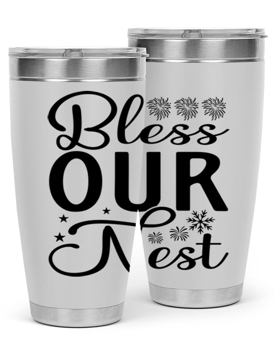 Bless Our Nest 20oz Tumbler featuring double wall vacuum stainless steel and a stylish design, perfect for hot and cold beverages.