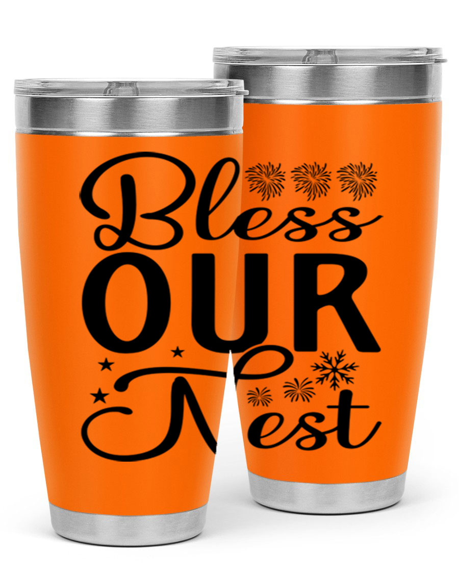 Bless Our Nest 20oz Tumbler featuring double wall vacuum stainless steel and a stylish design, perfect for hot and cold beverages.