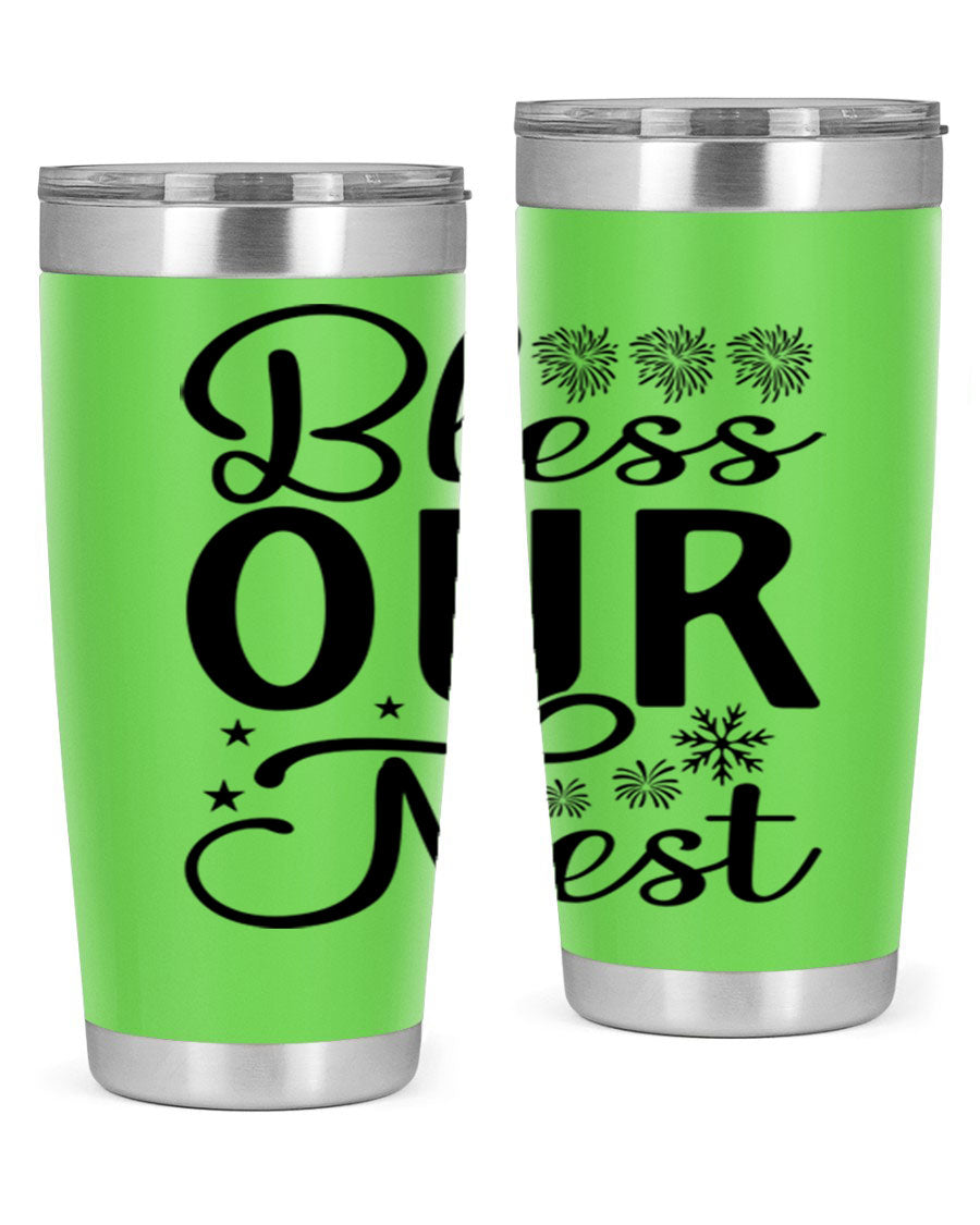 Bless Our Nest 20oz Tumbler featuring double wall vacuum stainless steel and a stylish design, perfect for hot and cold beverages.