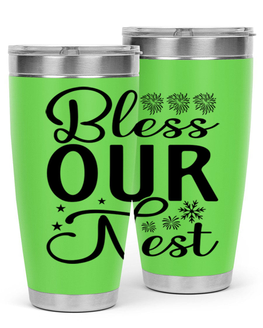 Bless Our Nest 20oz Tumbler featuring double wall vacuum stainless steel and a stylish design, perfect for hot and cold beverages.