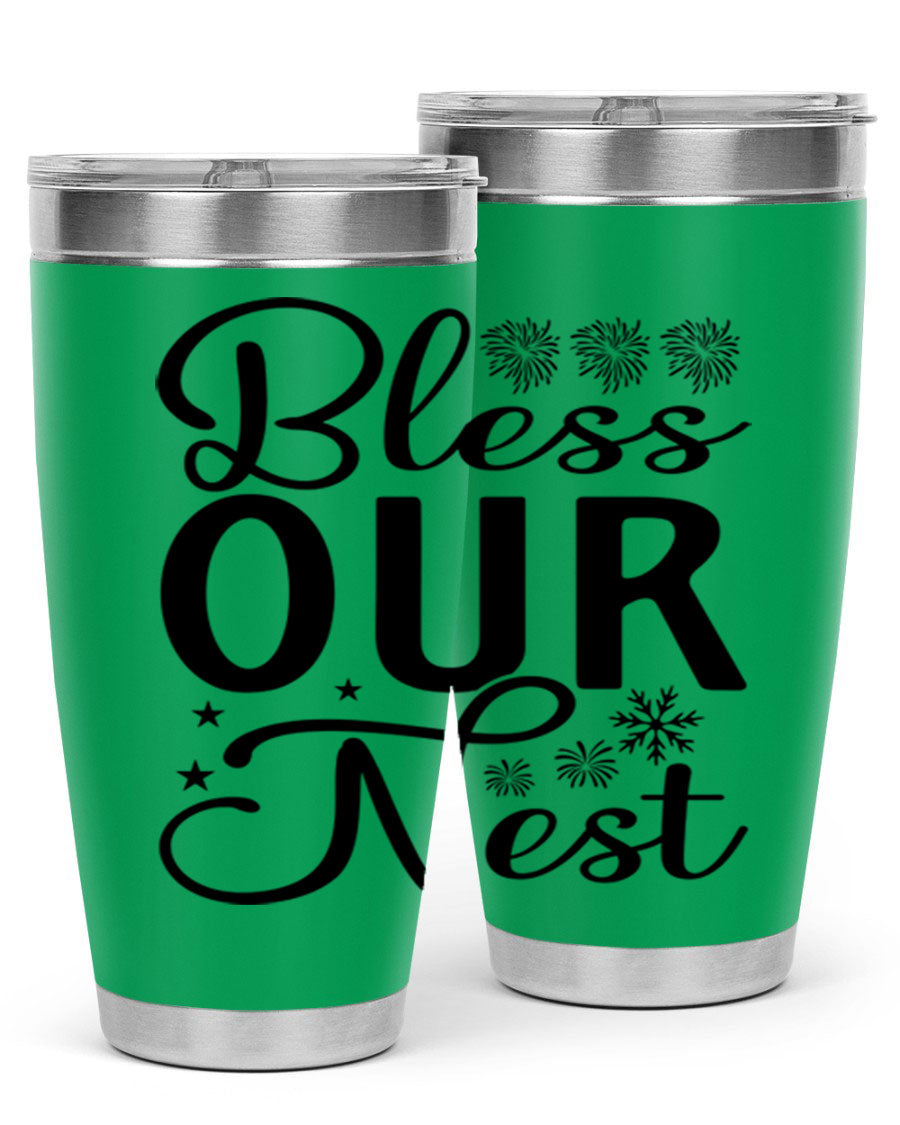 Bless Our Nest 20oz Tumbler featuring double wall vacuum stainless steel and a stylish design, perfect for hot and cold beverages.