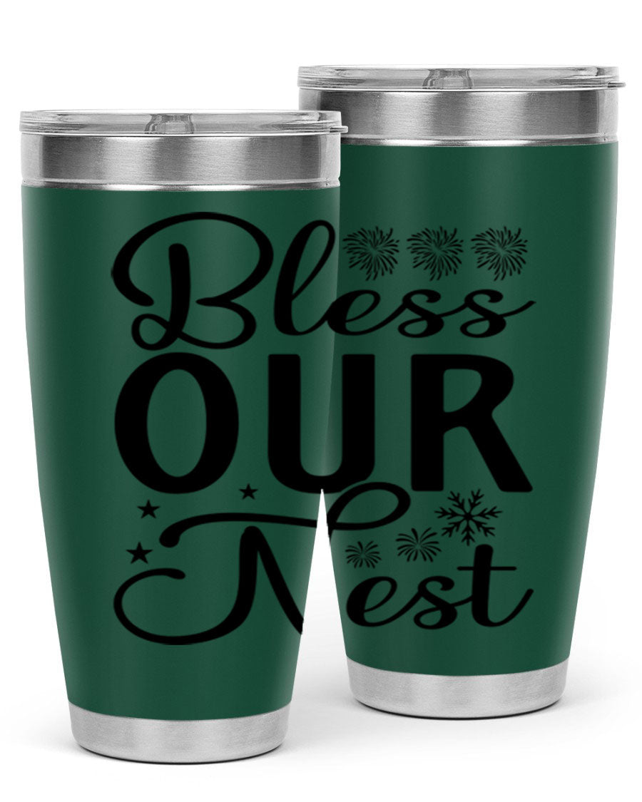 Bless Our Nest 20oz Tumbler featuring double wall vacuum stainless steel and a stylish design, perfect for hot and cold beverages.