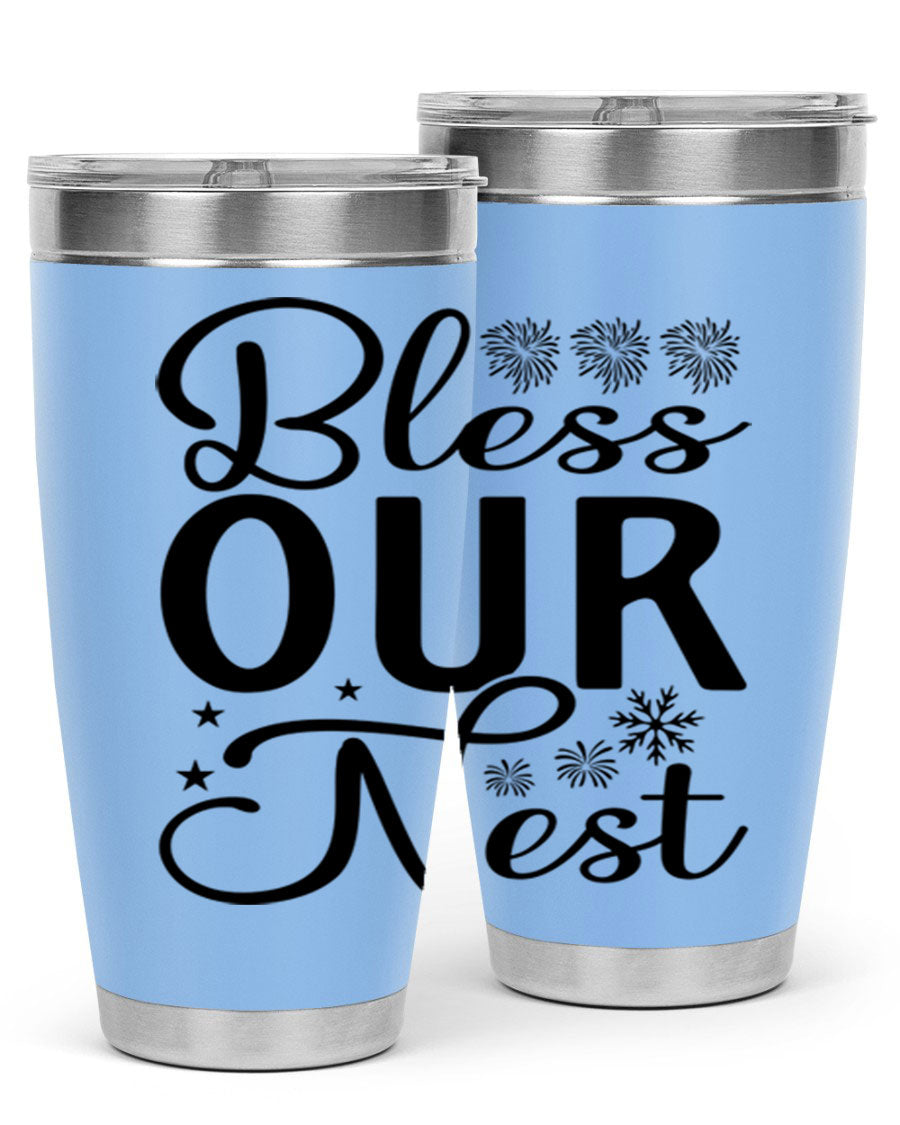 Bless Our Nest 20oz Tumbler featuring double wall vacuum stainless steel and a stylish design, perfect for hot and cold beverages.