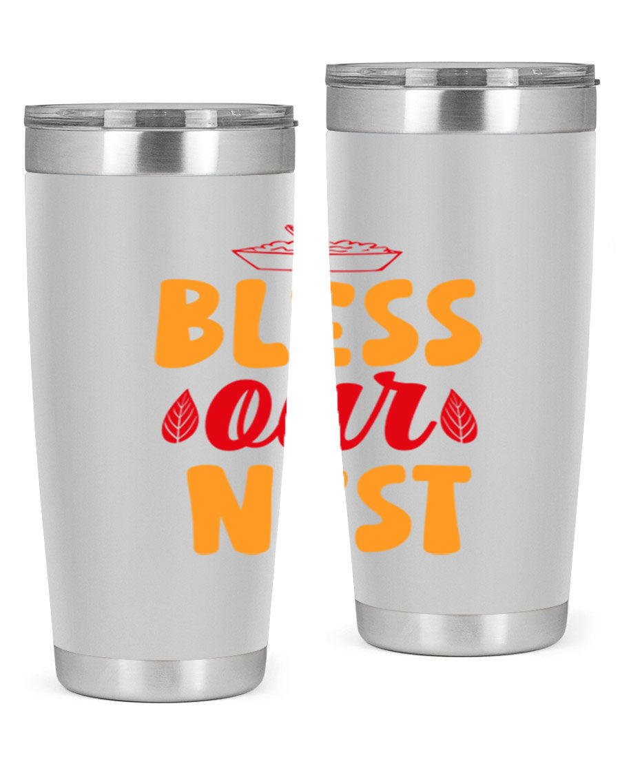 Bless Our Nest 20oz Tumbler featuring double wall vacuum stainless steel with copper lining, designed for hot and cold beverages.