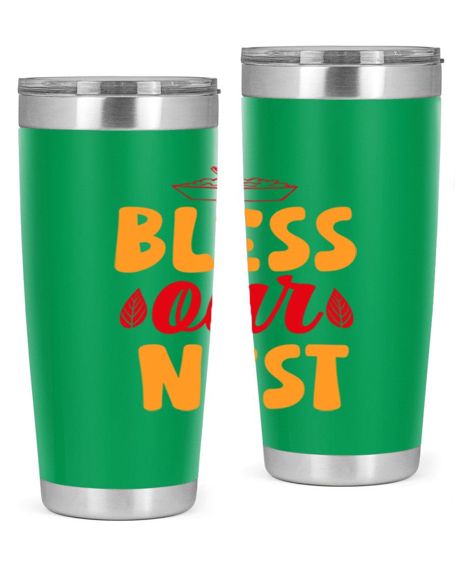 Bless Our Nest 20oz Tumbler featuring double wall vacuum stainless steel with copper lining, designed for hot and cold beverages.