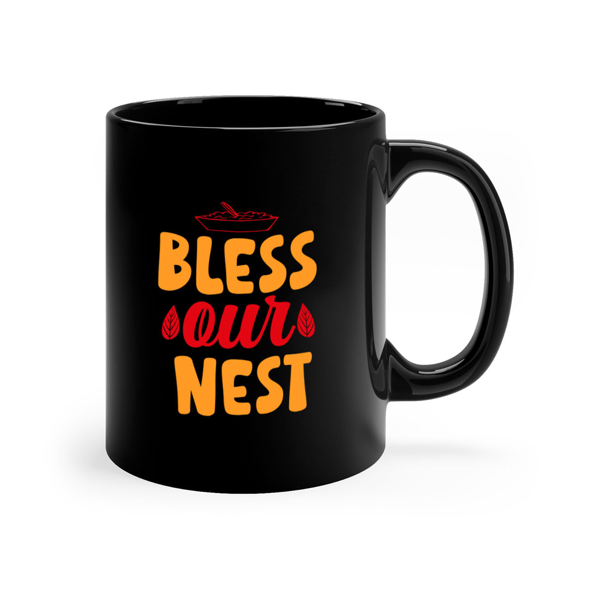 Bless our nest 54# mug featuring a glossy finish, colored handle, and interior, available in multiple colors and sizes.