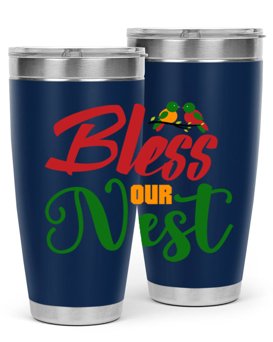 Bless Our Nest 20oz Tumbler featuring double wall vacuum stainless steel and a stylish design, perfect for hot and cold beverages.