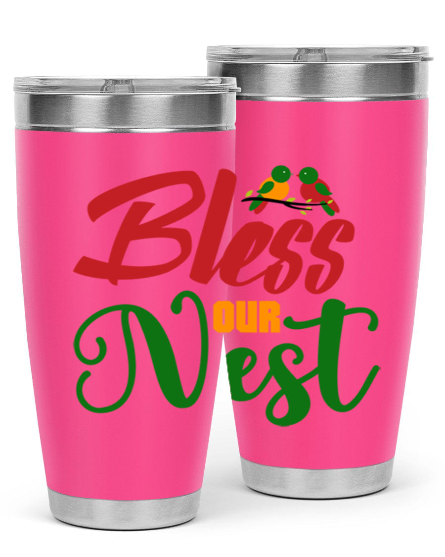 Bless Our Nest 20oz Tumbler featuring double wall vacuum stainless steel and a stylish design, perfect for hot and cold beverages.