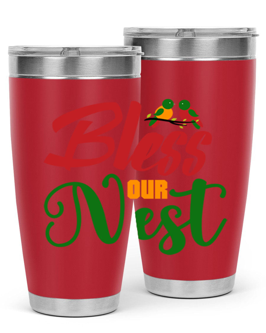 Bless Our Nest 20oz Tumbler featuring double wall vacuum stainless steel and a stylish design, perfect for hot and cold beverages.