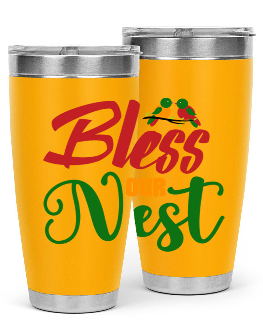 Bless Our Nest 20oz Tumbler featuring double wall vacuum stainless steel and a stylish design, perfect for hot and cold beverages.