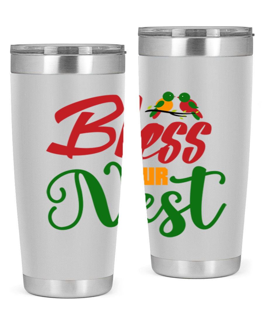 Bless Our Nest 20oz Tumbler featuring double wall vacuum stainless steel and a stylish design, perfect for hot and cold beverages.