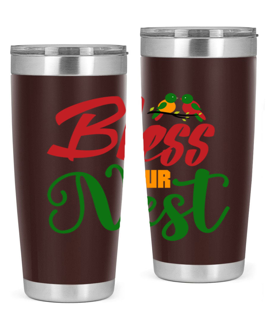 Bless Our Nest 20oz Tumbler featuring double wall vacuum stainless steel and a stylish design, perfect for hot and cold beverages.