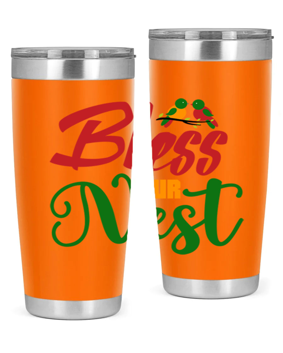 Bless Our Nest 20oz Tumbler featuring double wall vacuum stainless steel and a stylish design, perfect for hot and cold beverages.