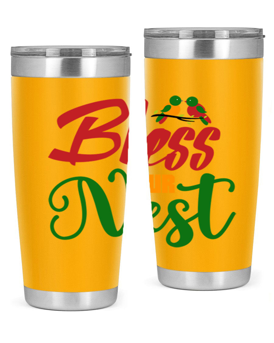 Bless Our Nest 20oz Tumbler featuring double wall vacuum stainless steel and a stylish design, perfect for hot and cold beverages.