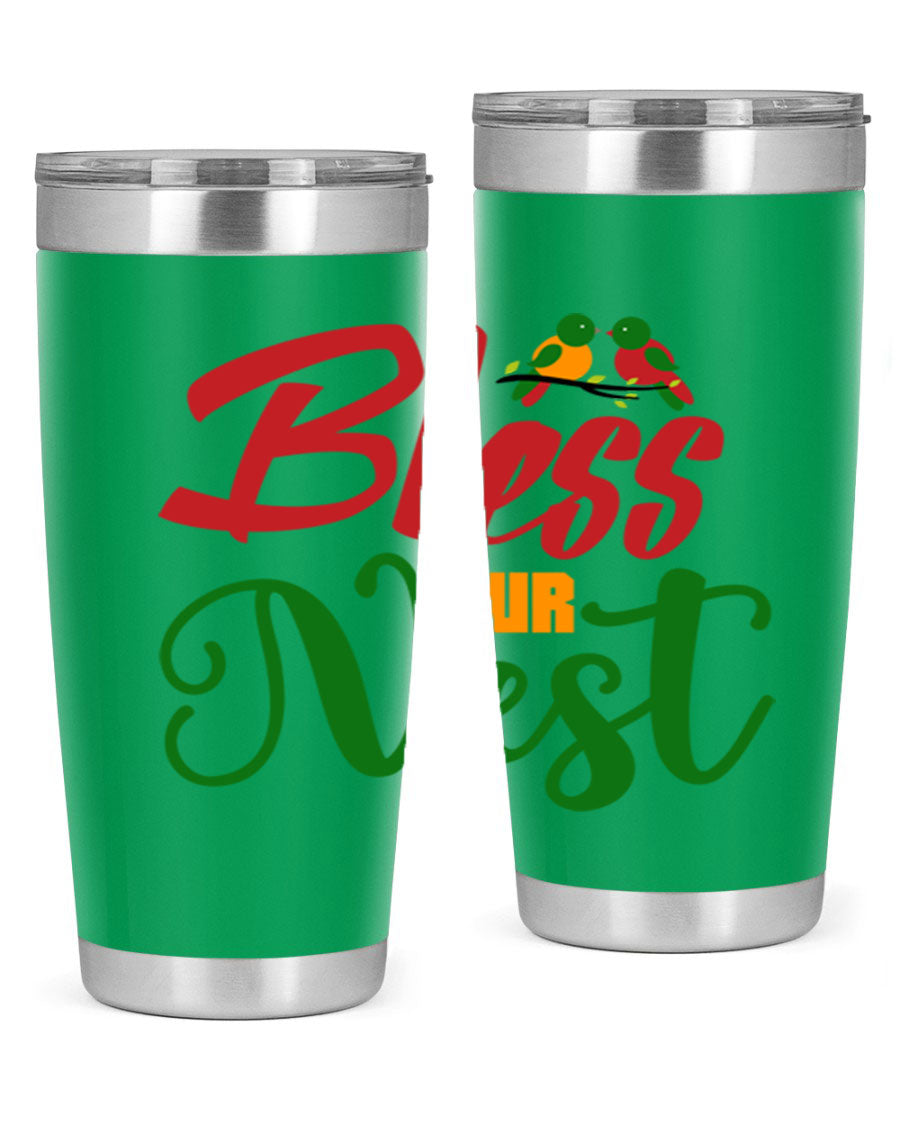 Bless Our Nest 20oz Tumbler featuring double wall vacuum stainless steel and a stylish design, perfect for hot and cold beverages.