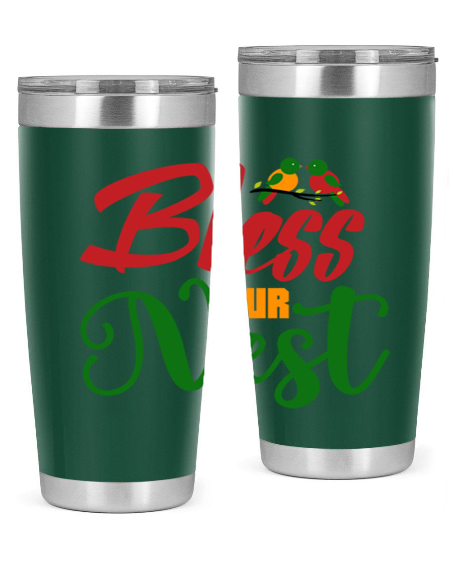 Bless Our Nest 20oz Tumbler featuring double wall vacuum stainless steel and a stylish design, perfect for hot and cold beverages.