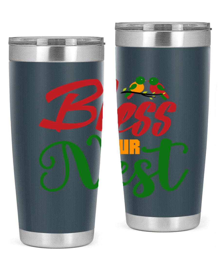 Bless Our Nest 20oz Tumbler featuring double wall vacuum stainless steel and a stylish design, perfect for hot and cold beverages.